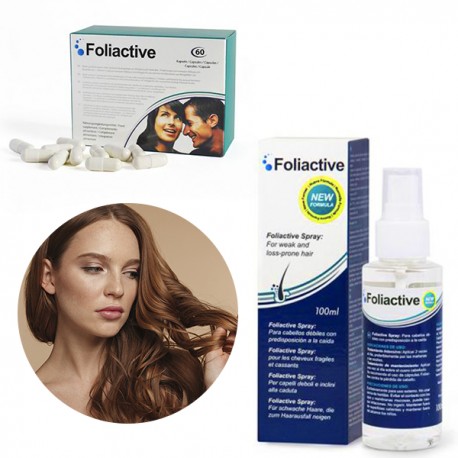 FOLIACTIVE SPRAY ET CAPSULES COMBAT LA CHUTE DES CHEVEUX ET APPORTE BRILLANCE ET FORCE